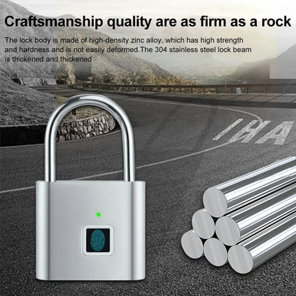 Outdoor Waterproof Smart padlock Keyless Fingerprint Lock Finger Print Metal Door Lock USB Rechargeable Quick unlock Zinc Alloy