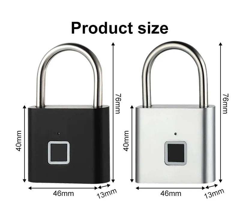 Outdoor Waterproof Smart padlock Keyless Fingerprint Lock Finger Print Metal Door Lock USB Rechargeable Quick unlock Zinc Alloy