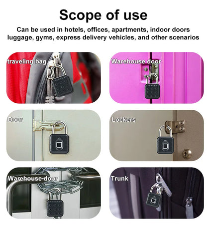 Outdoor Waterproof Smart padlock Keyless Fingerprint Lock Finger Print Metal Door Lock USB Rechargeable Quick unlock Zinc Alloy